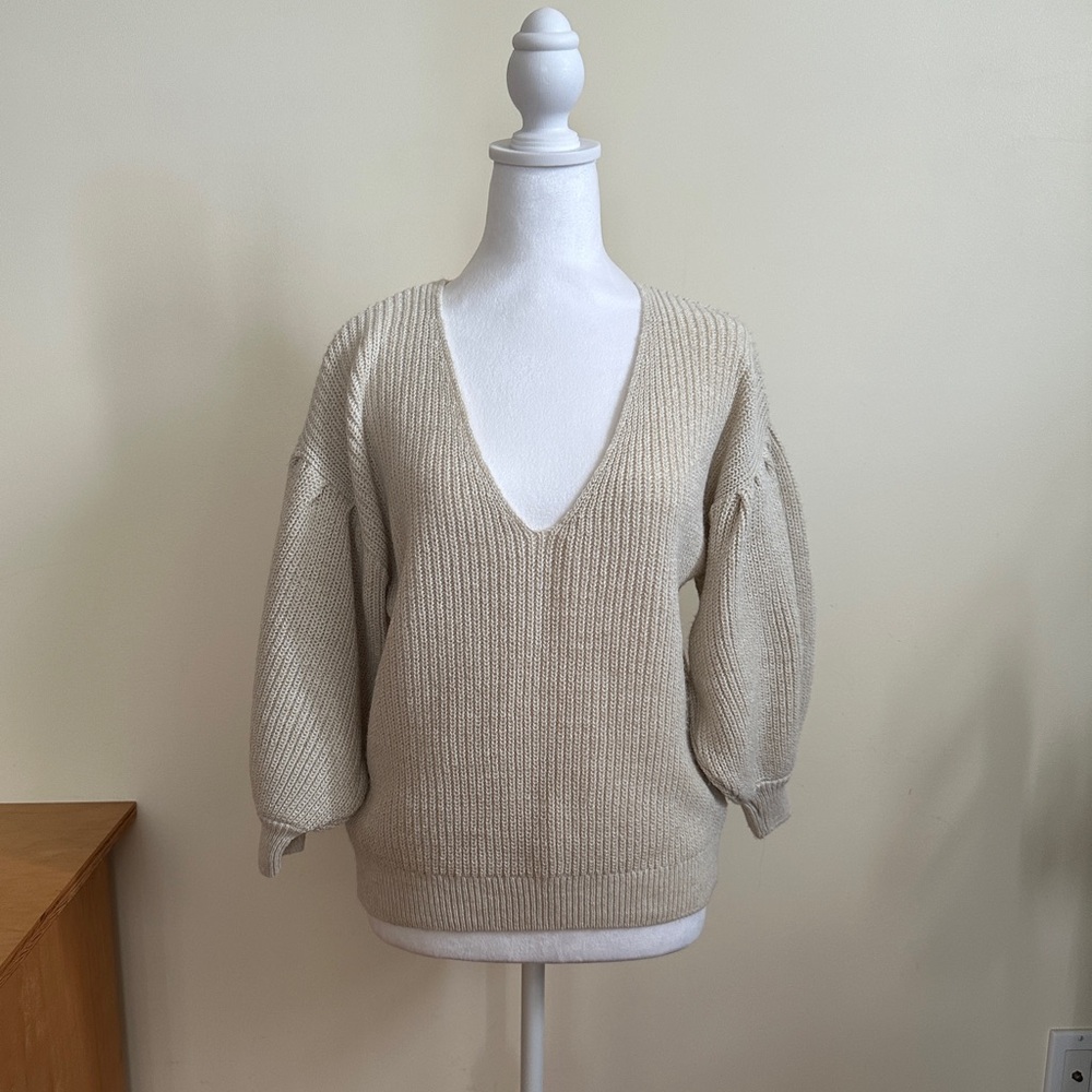 Cream V-Neck Women's Sweater